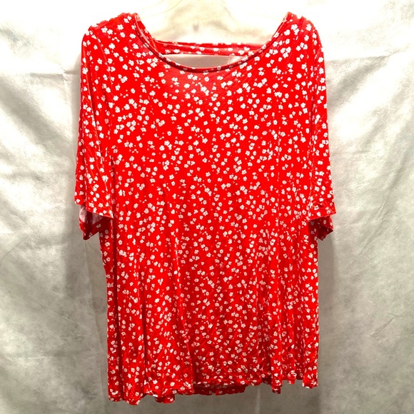LANE BRYANT Red White Ditsy Floral Top Back Keyhole Detail Plus Size 18 20 - Picture 8 of 13